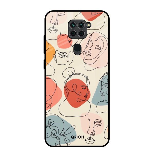 Abstract Faces Glass Case for Redmi Note 9 Fashion